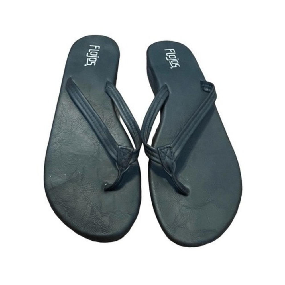 Flojos Wedge Flip Flop Sandals Black Leather Arch Support Slip-On Slide 10 - Picture 2 of 6